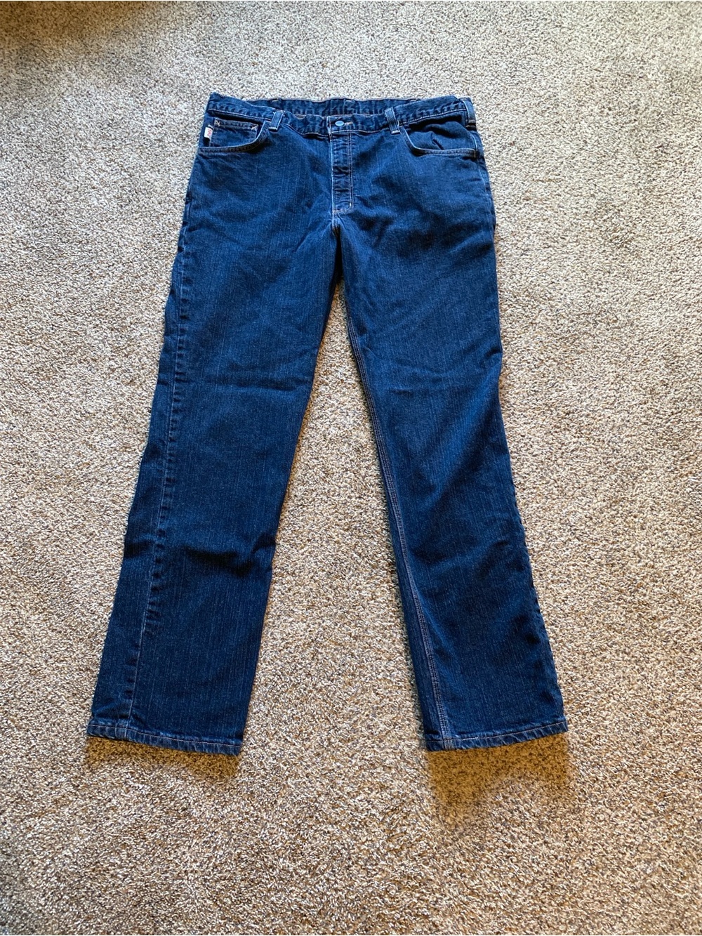 Carhartt Men’s Flame Resistant CAT2 Straight-Leg Dark Blue Jeans Size 38x32